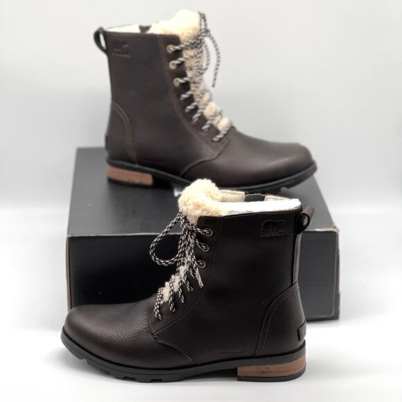 SOREL Emelie Short Lace Cozy Boot Womens 8.5 Blackened Brown Waterproof NEW - Picture 2 of 11